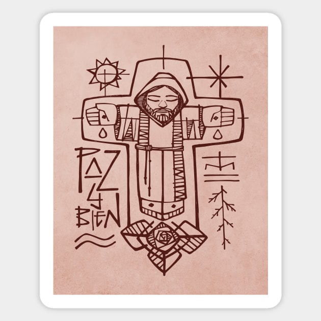 Franciscan brother and christian symbols Sticker by bernardojbp